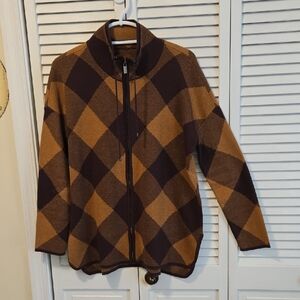 Kasper Women's Argyle Zip Cardigan - Brown & Tan